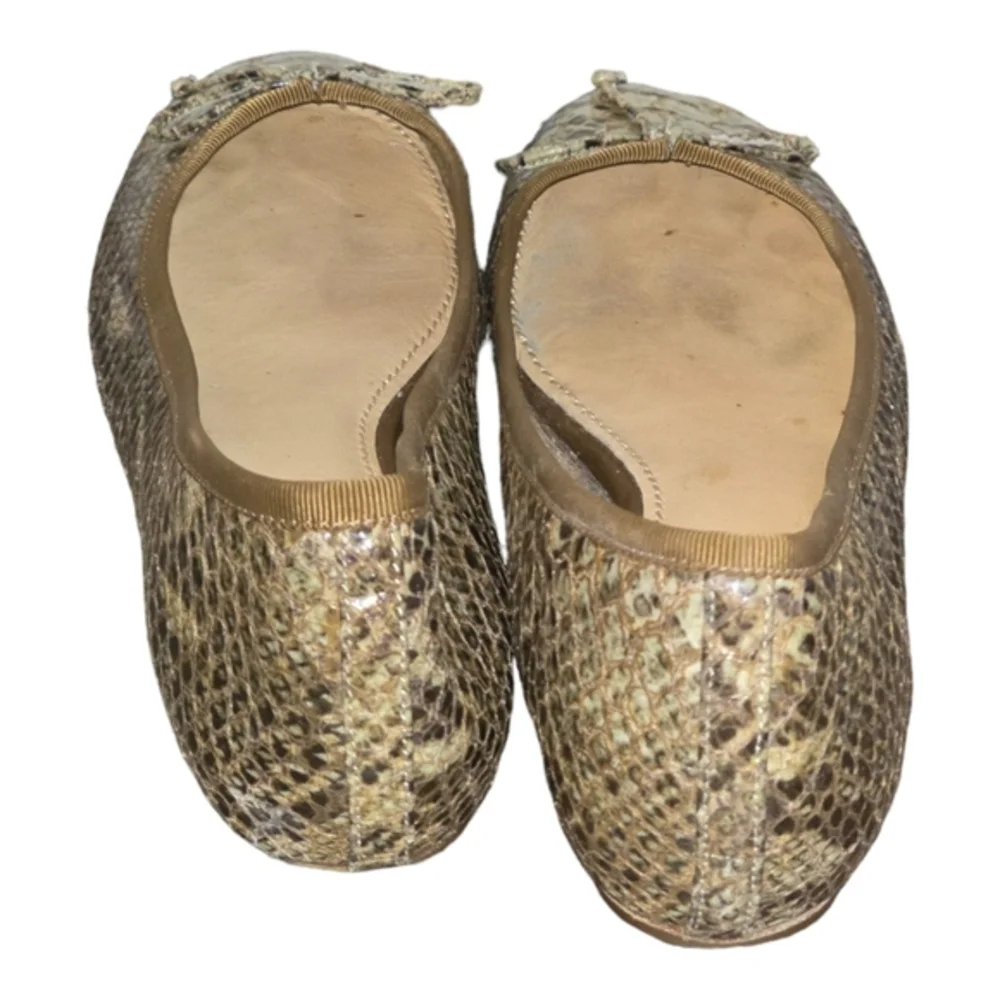 10022-Shoe Saks Fifth‎ Avenue Green/Brown Leather Snake Skin Bow Flats Sz 7
